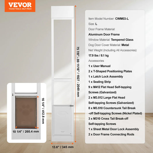 Dog Door For Sliding Glass Door With Adjustable Height Aluminum
