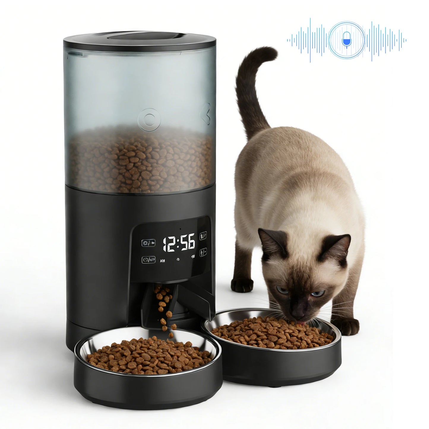 Automatic Cat Feeder With 2 Stainless Bowls Dual Power Supply