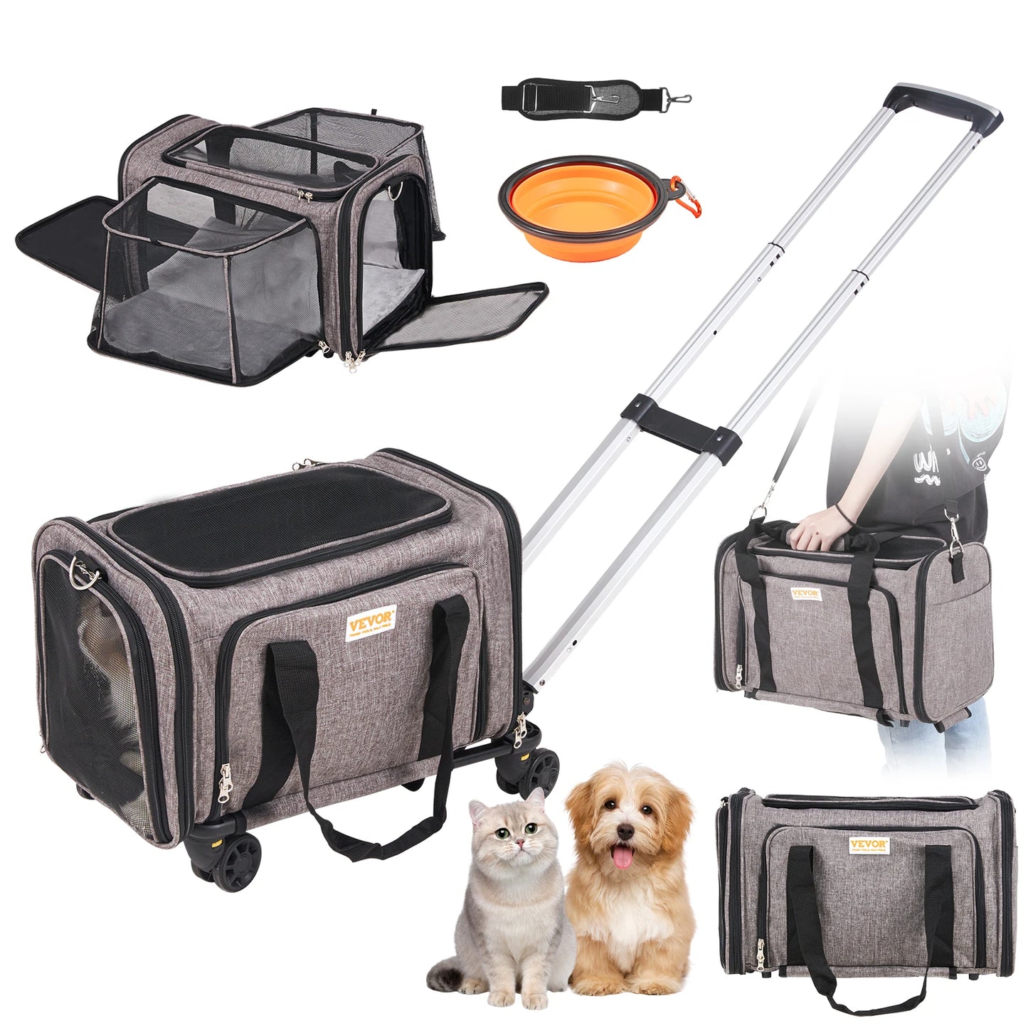 Breathable Cat Carrier Backpack With Telescopic Handle Wheels