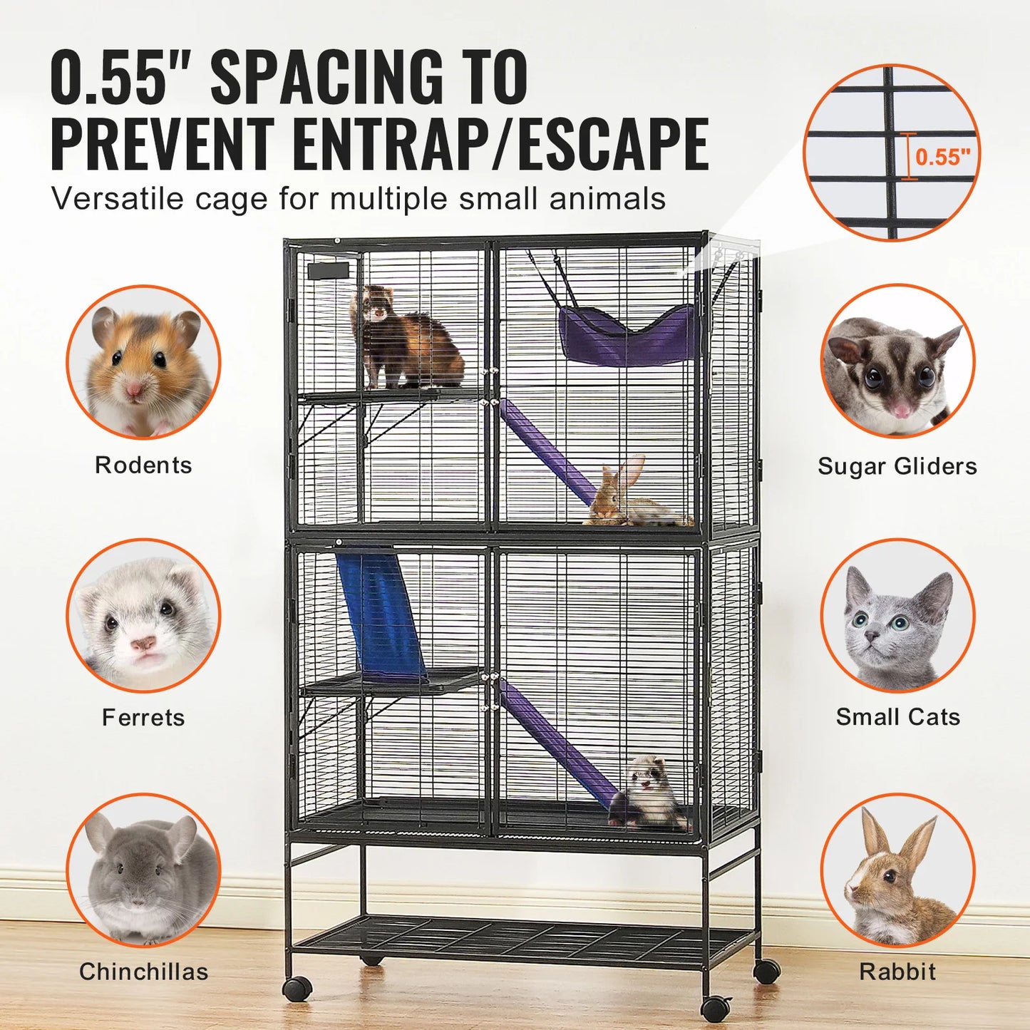 Rolling Metal Ferret Cage Quad Tier Small Animal Cage