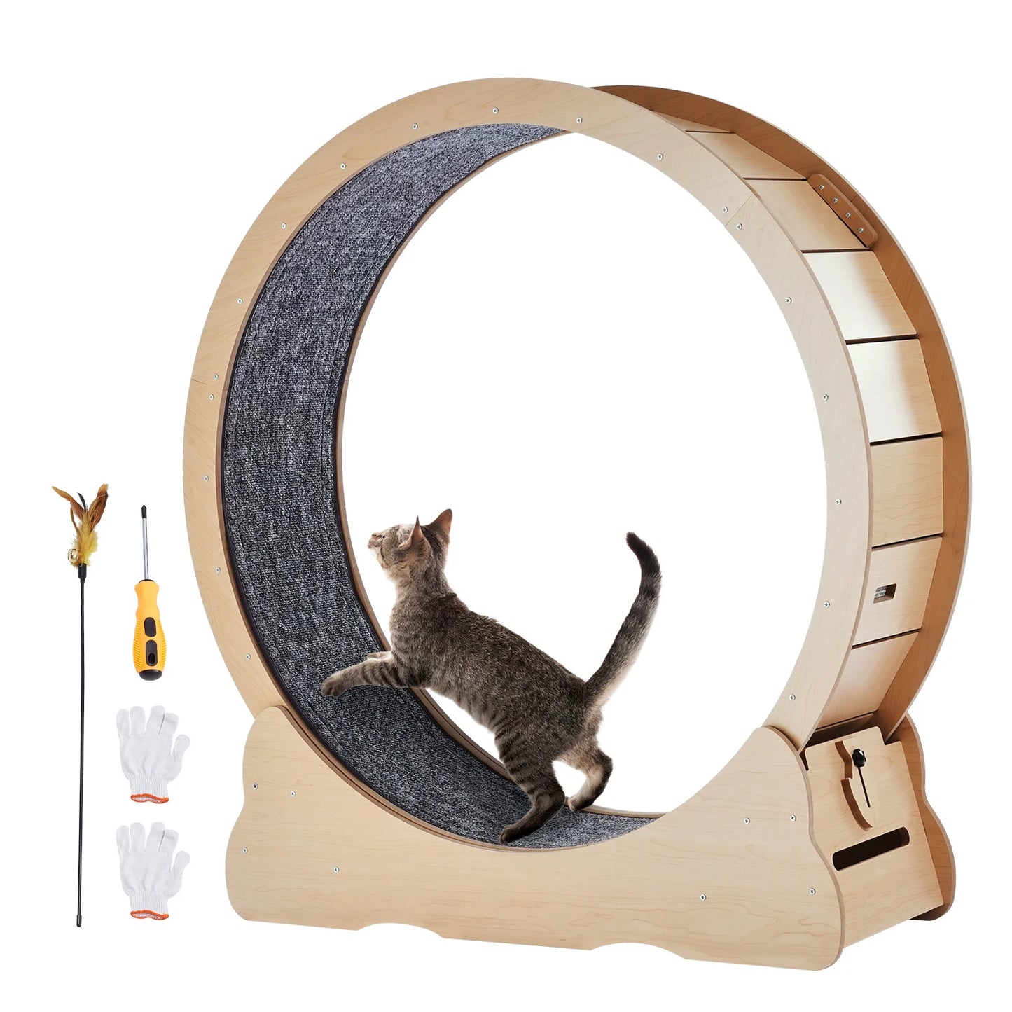 SucceBuy Wooden Cat Exercise Wheel For Indoor Cats With Teaser