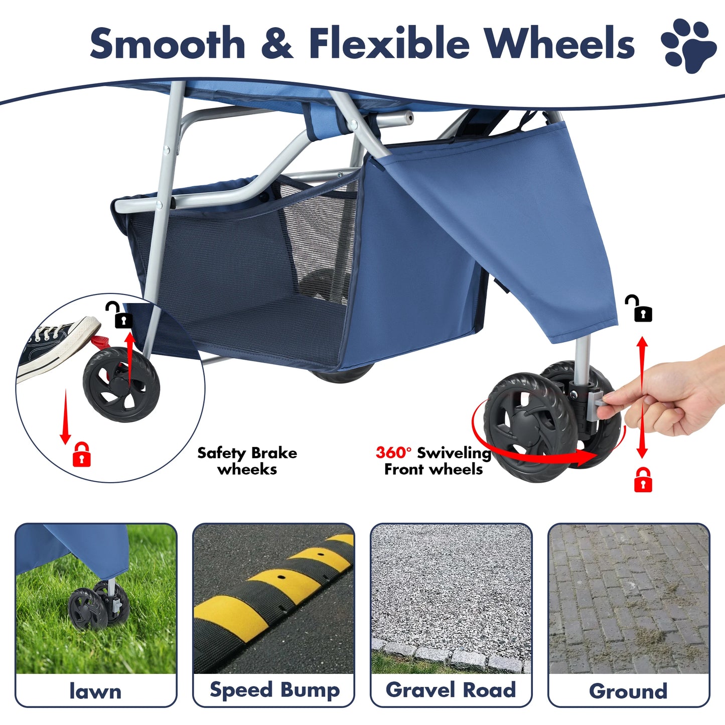 Foldable 3-Wheel Pet Stroller for Small Dogs and Cats