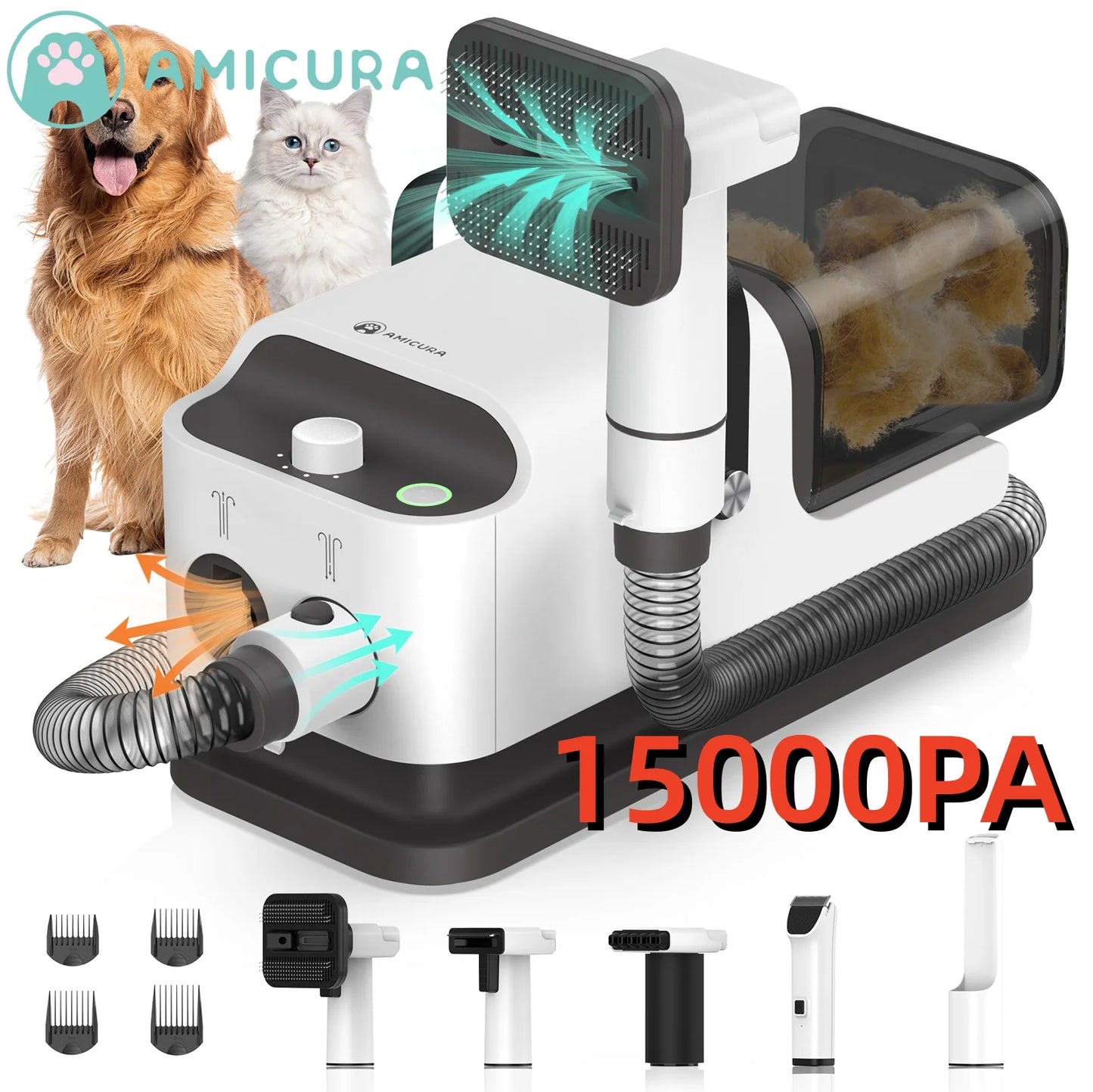 P1 Pet Grooming Vacuum Hair Dryer 15kPa Dog Clipper Tools