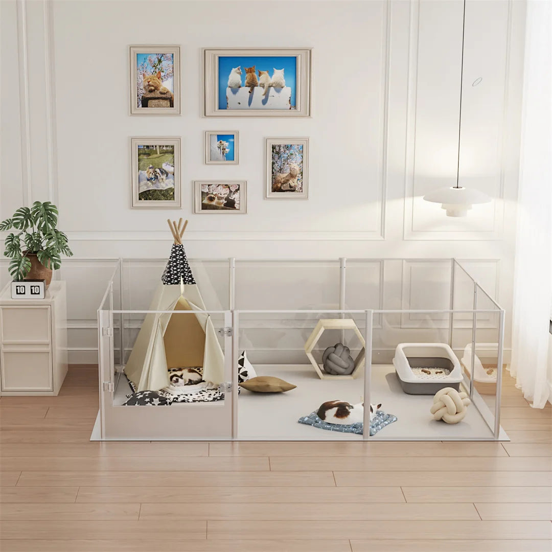 BINGOPAW Clear Acrylic Dog Playpen With Whelping Pad Waterproof