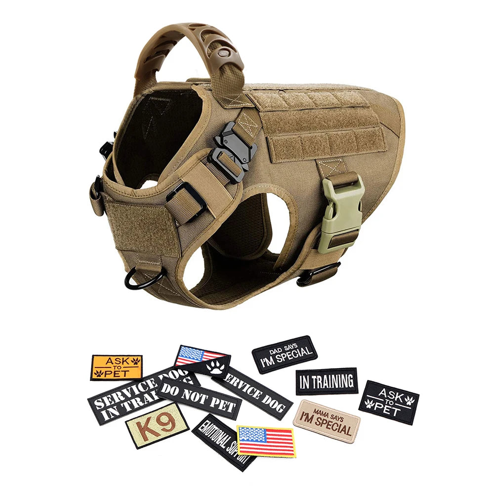 PETRAVEL Military Large Malinois Dog Harness Vest Set Patches Leash Kit