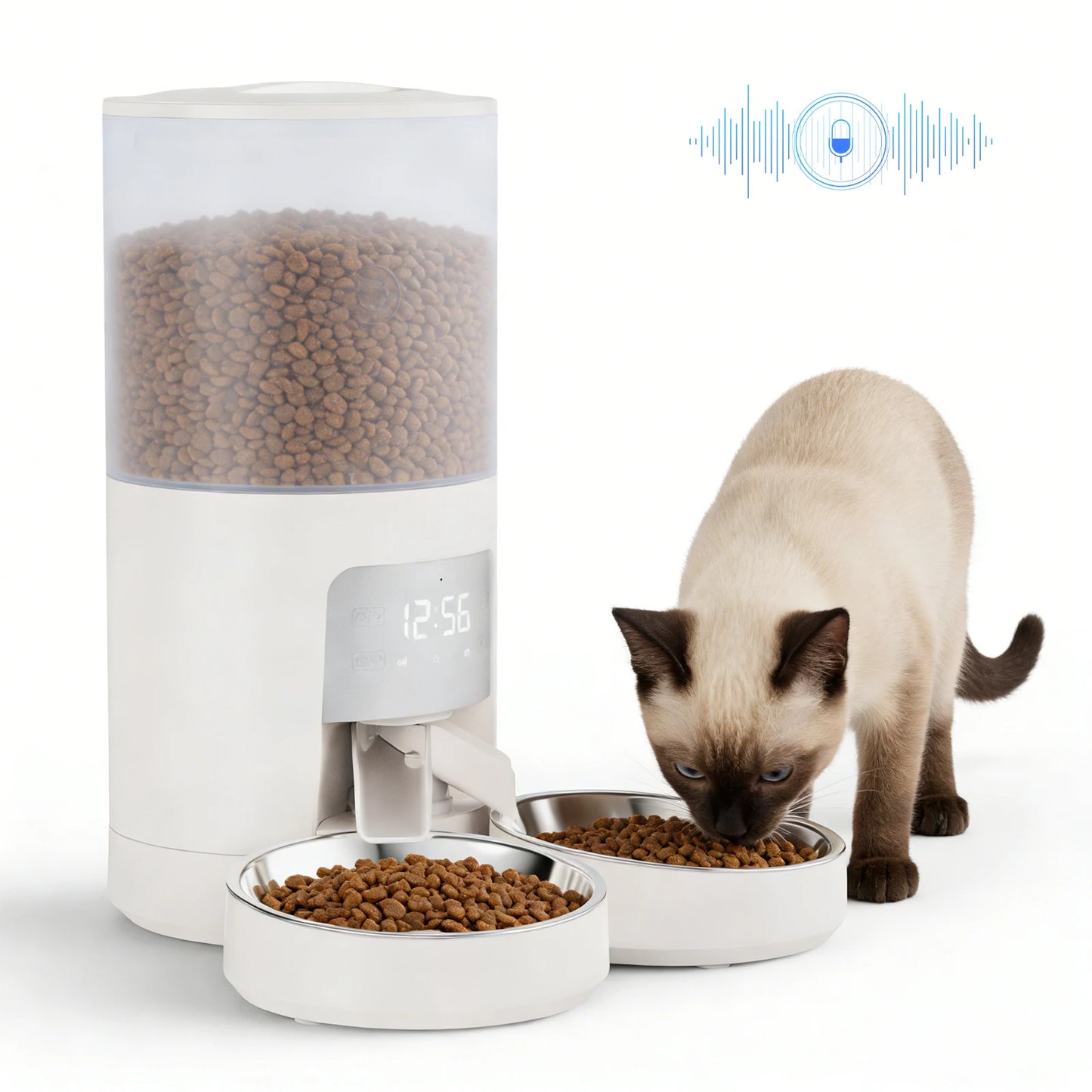 Automatic Cat Feeder With 2 Stainless Bowls Dual Power Supply