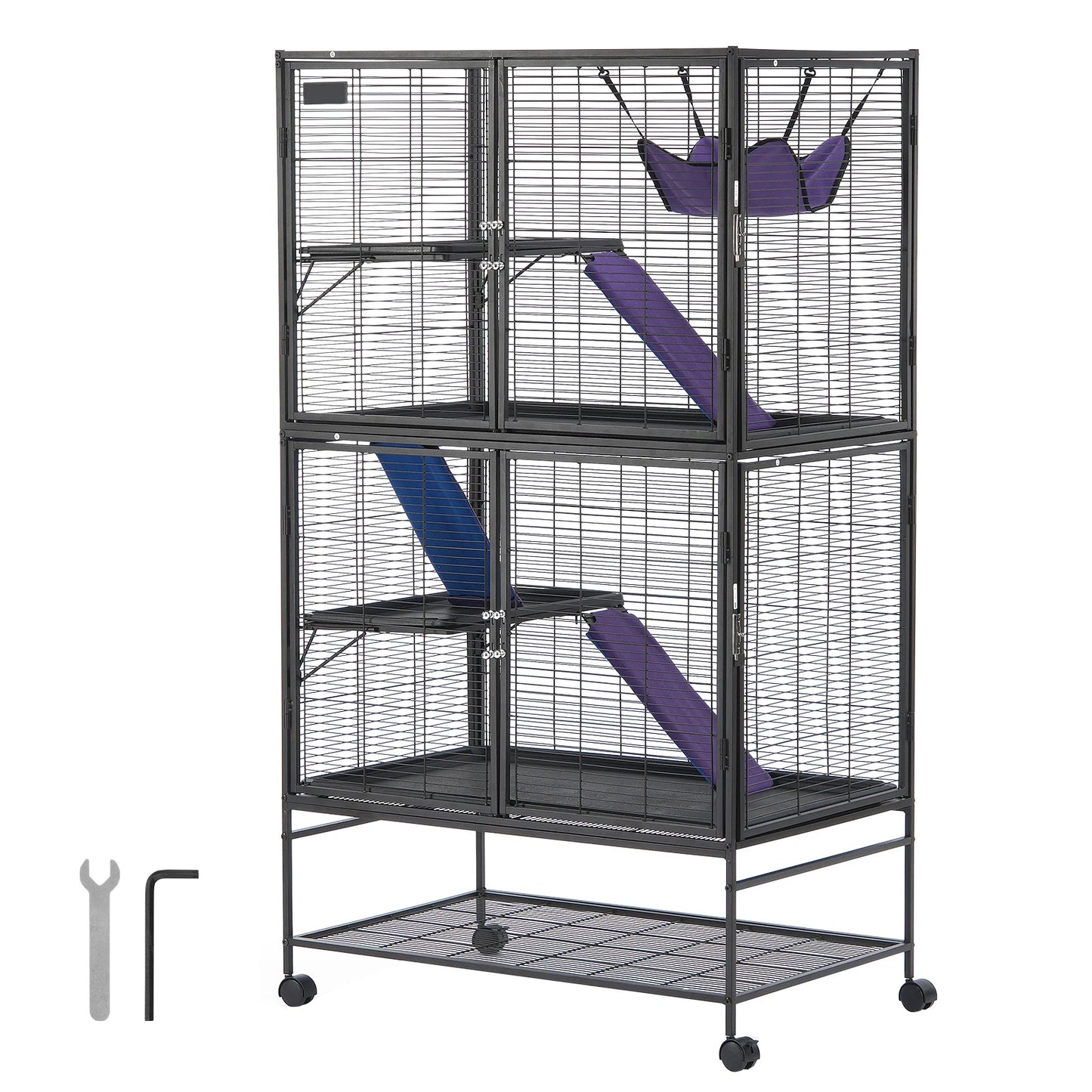 Rolling Metal Ferret Cage Quad Tier Small Animal Cage